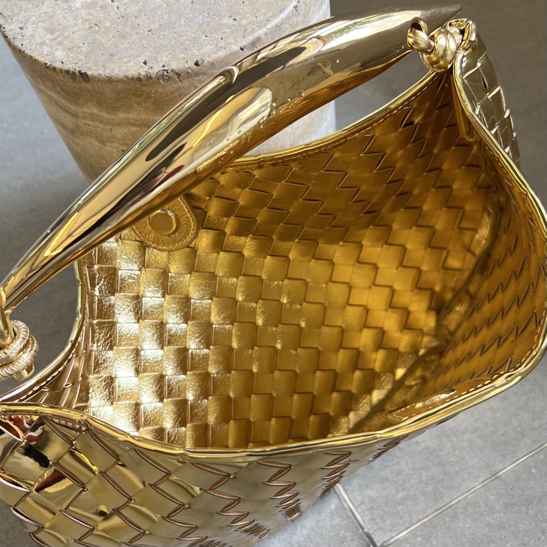 Small Sardine Intrecciato Leather Top Handle Bag Gold